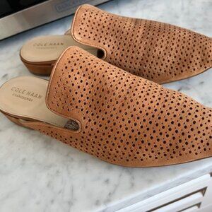Cole Haan Grand Suede Mule Slides Perforations Tan Sz 9
